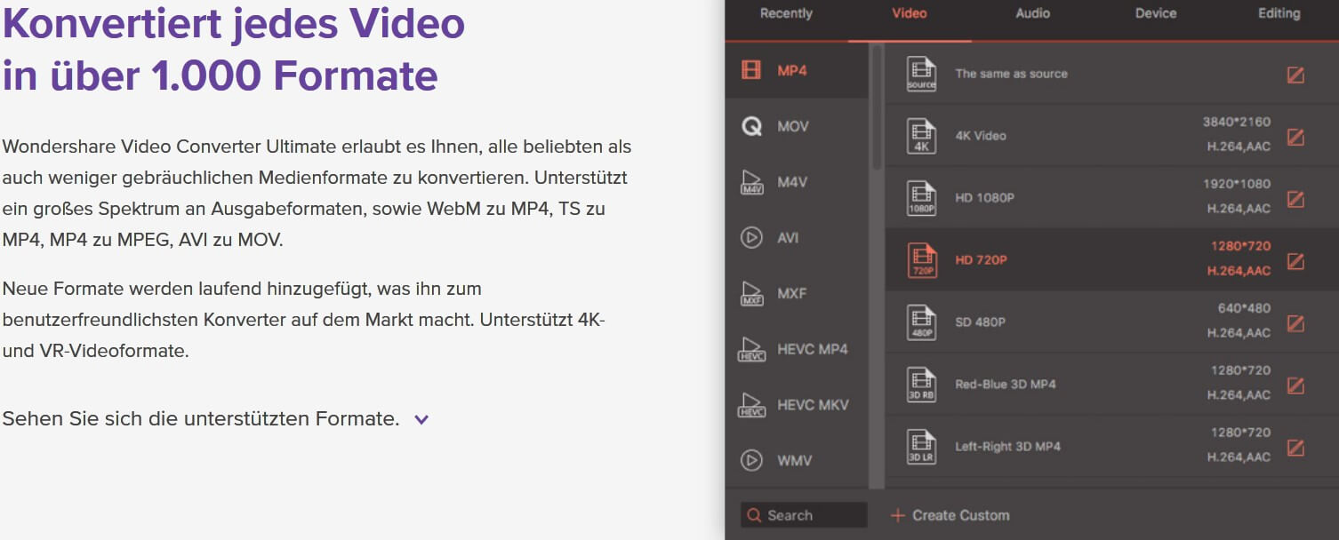 Die Video Converter-Software ist mit allen wichtigen Dateiformaten kompatibel.